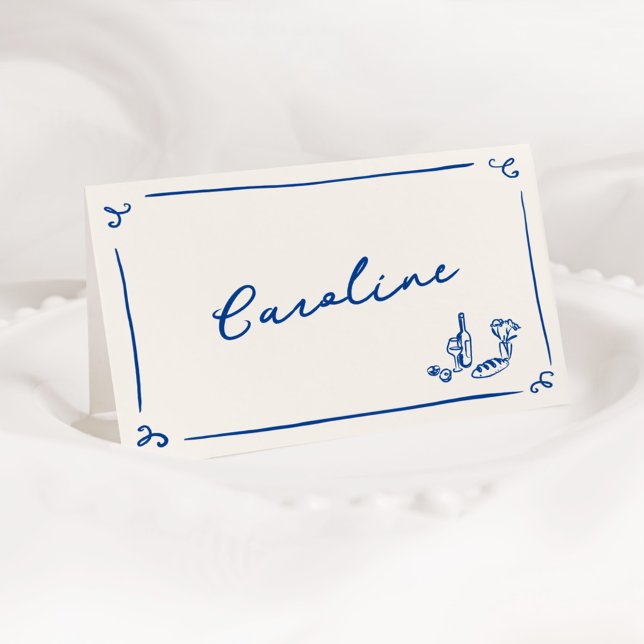 Whimsical Hand Drawn Navy Place Card (Creator Uploaded)
