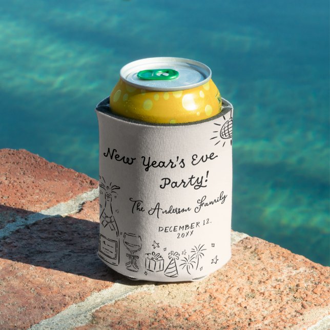 Whimsical Hand Drawn New Year's Eve Party Can Cooler (In Situ Pool)