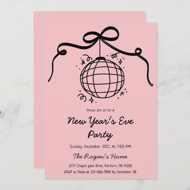 Whimsical Hand Drawn New Year's Eve Party  Invitation (Front/Back)