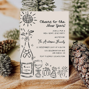 Whimsical Hand Drawn New Years Eve Party Invitation
