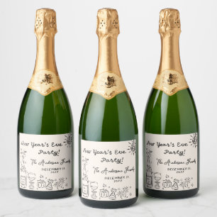 Whimsical Hand Drawn New Year's Eve Party Sparkling Wine Label