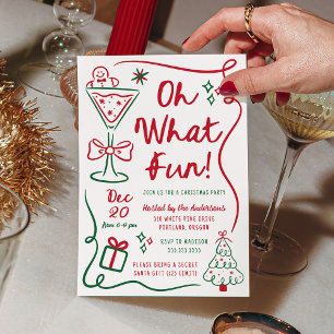 Whimsical Hand-Drawn Oh What Fun Christmas Party Invitation