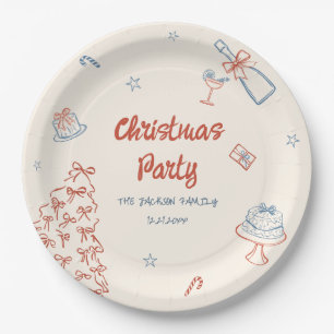 Whimsical Hand Drawn Oh What Fun Christmas Party  Paper Plate