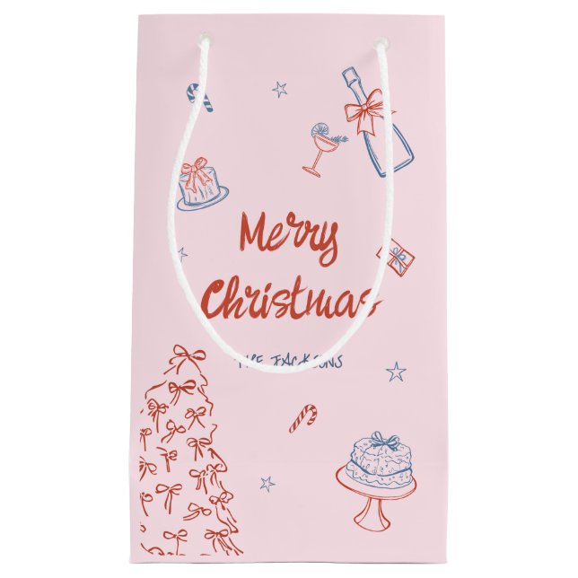 Whimsical Hand Drawn Oh What Fun Christmas Party  Small Gift Bag (Front)