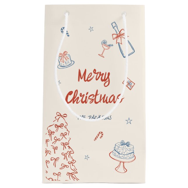Whimsical Hand Drawn Oh What Fun Christmas Party  Small Gift Bag (Front)