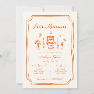 Whimsical Hand Drawn Orange Rehearsal Dinner Invitation