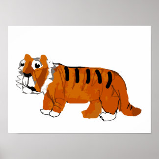 Whimsical Hand-Drawn Orange Tiger Cartoon for Kids Poster