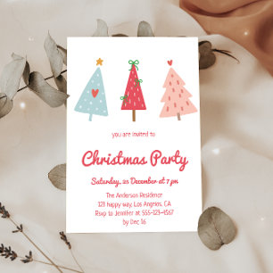 Whimsical Hand Drawn Pastel Christmas Party Invitation