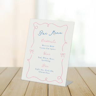 Whimsical Hand Drawn Pink & Blue Bar Menu Pedestal Sign