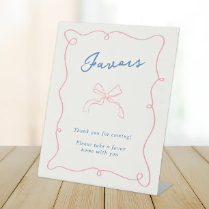 Whimsical Hand Drawn Pink & Blue Favours Pedestal Sign