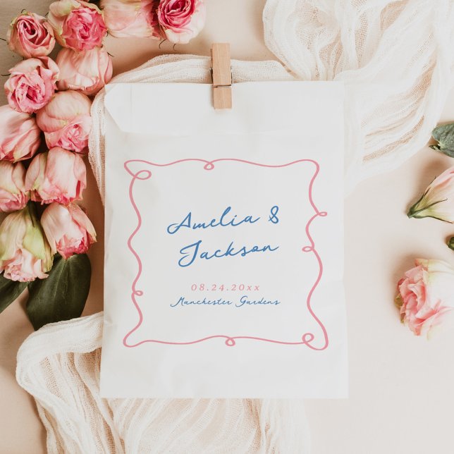 Whimsical Hand Drawn Pink & Blue Wedding Favour Bag (Creator Uploaded)