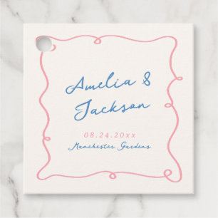 Whimsical Hand Drawn Pink & Blue Wedding Favour Tags