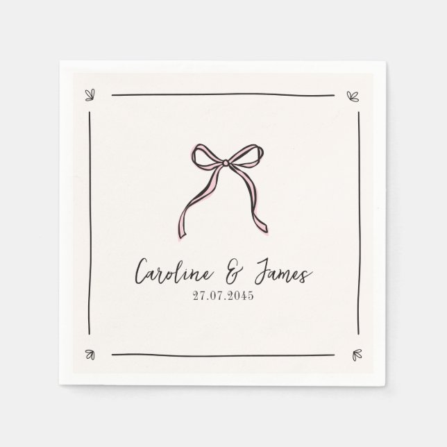 Whimsical Hand Drawn Pink Bow Wedding  Napkin (Front)