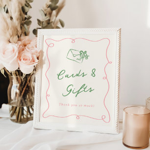 Whimsical Hand Drawn Pink & Green Cards & Gifts Poster