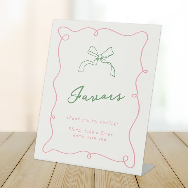 Whimsical Hand Drawn Pink & Green Favours Pedestal Sign (Creator Uploaded)