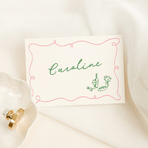 Whimsical Hand Drawn Pink & Green Place Card