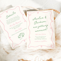 Whimsical Hand Drawn Pink & Green Wedding Details