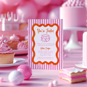 Whimsical Hand Drawn Pink & Orange Birthday  Invitation