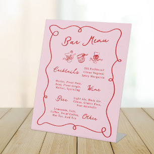 Whimsical Hand Drawn Pink & Red Bar Menu Pedestal Sign