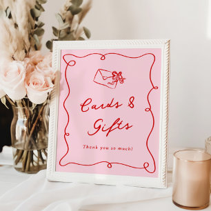 Whimsical Hand Drawn Pink & Red Cards & Gifts Poster