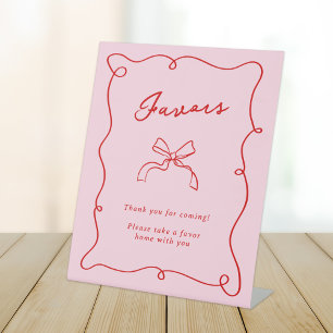 Whimsical Hand Drawn Pink & Red Favours Pedestal Sign
