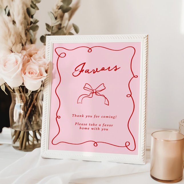 Whimsical Hand Drawn Pink & Red Favours Poster (Creator Uploaded)