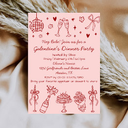 Whimsical Hand Drawn Pink Red Galentines Day Party Invitation