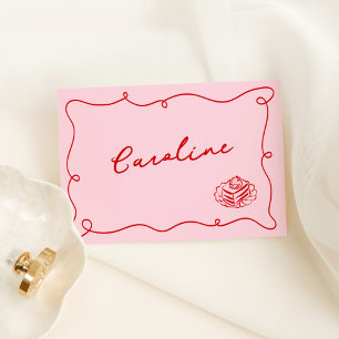 Whimsical Hand Drawn Pink & Red Place Card