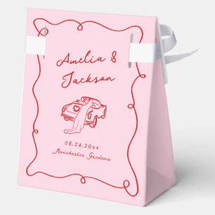 Whimsical Hand Drawn Pink & Red Wedding Favour Box