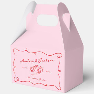 Whimsical Hand Drawn Pink & Red Wedding Favour Box