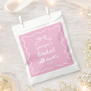 Whimsical Hand Drawn Pink White Bow Bridal Shower Favour Bag