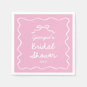 Whimsical Hand Drawn Pink White Bow Bridal Shower Napkin