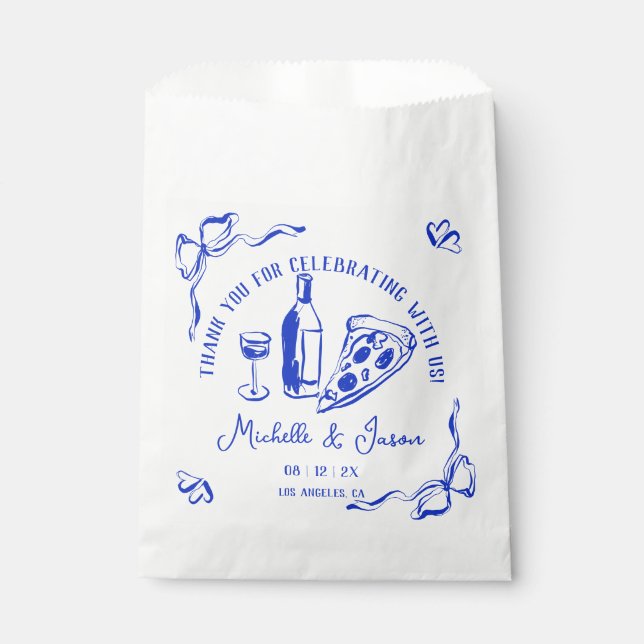 Whimsical Hand Drawn Pizza French Bow Thank You Favour Bag (Front)