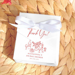 Whimsical Hand Drawn Pizza & Wine Bridal Shower Favour Box