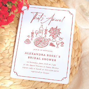Whimsical Hand Drawn Pizza & Wine Bridal Shower Invitation