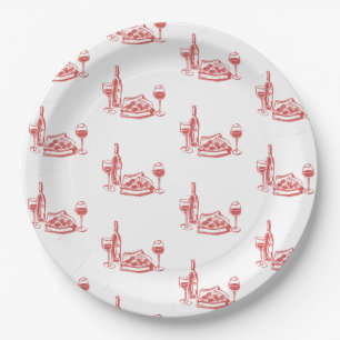 Whimsical Hand Drawn Pizza Wine Bridal Shower Paper Plate