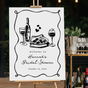 Whimsical Hand Drawn Pizza Wine Bridal Shower Poster