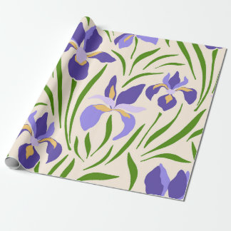 Whimsical Hand-Drawn Purple Iris Botanical Wrapping Paper