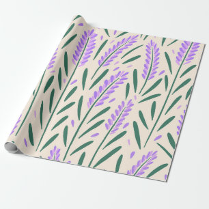 Whimsical Hand-Drawn Purple Lavender Botanical Wrapping Paper