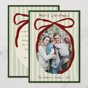 Whimsical Hand Drawn Quirky Red Wavy Ribbon Photo Holiday Card