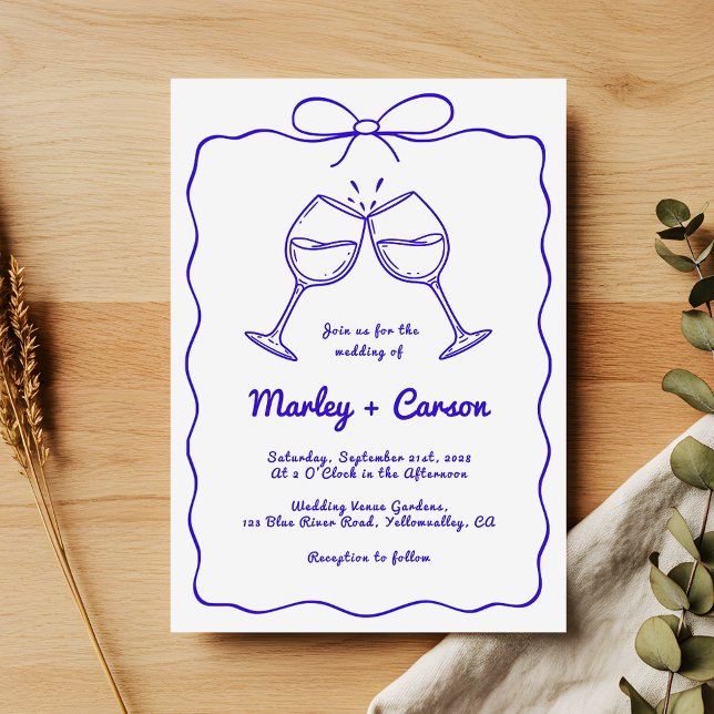 Whimsical Hand Drawn Quirky Royal Blue Wedding Invitation (Creator Uploaded)