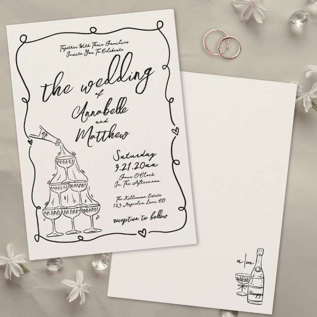 Whimsical Hand Drawn Quirky Vintage Wedding Invitation (Whimsical Hand Drawn Quirky Vintage Wedding Invitation)