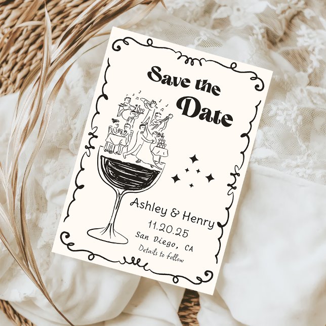 Whimsical Hand Drawn Quirky Wedding Save The Date Invitation (Creator Uploaded)
