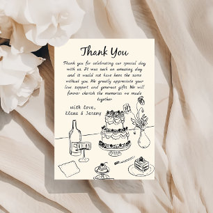 Whimsical Hand Drawn Quirky Wedding Thank You Card