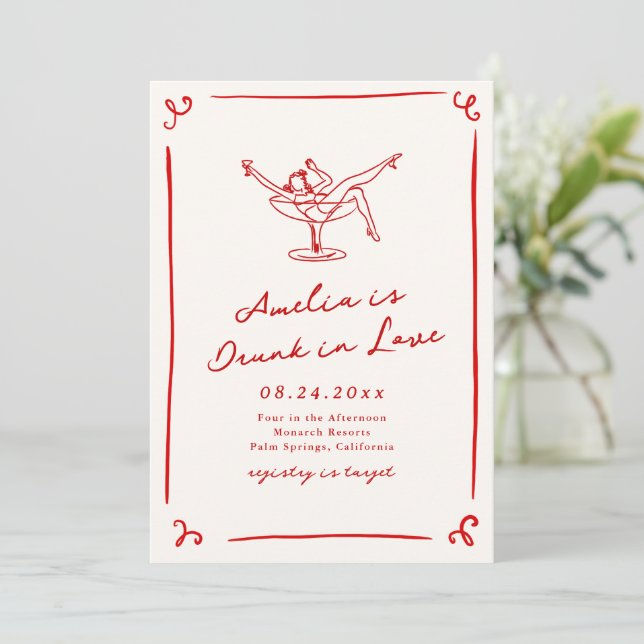 Whimsical Hand Drawn Red Bachelorette Invitation (Standing Front)
