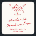 Whimsical Hand Drawn Red Bachelorette Square Sticker<br><div class="desc">This adorable design features hand drawn elements and a whimsical bold text.</div>