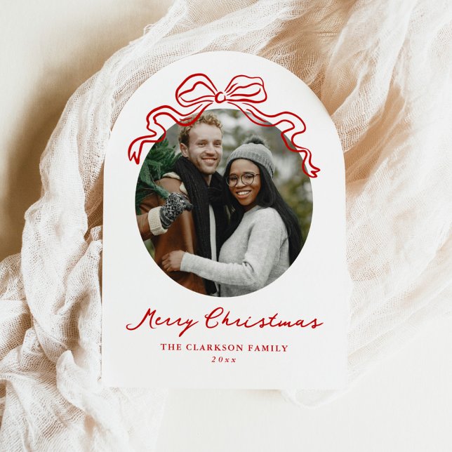 Whimsical Hand Drawn Red Bow Holiday Christmas Acrylic Invitations (Creator Uploaded)