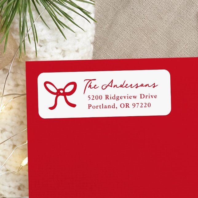 Whimsical Hand-Drawn Red Bow Return Address Label (Creator Uploaded)