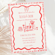 Whimsical Hand Drawn Red Bow Wavy Wedding