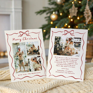 Whimsical Hand-Drawn Red Coquette Bow Christmas Holiday Card